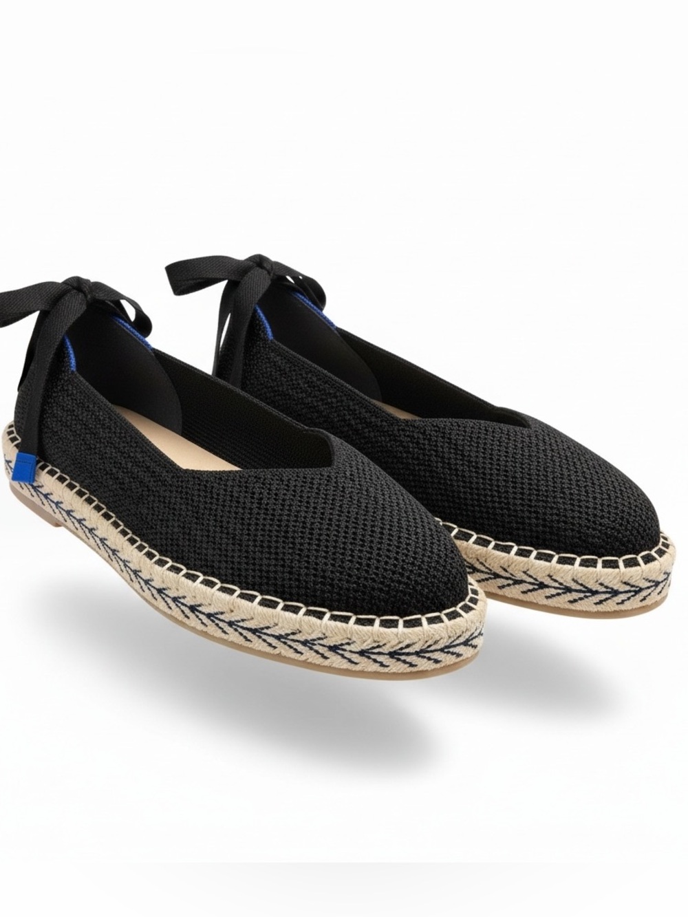 Rothy's Black Espadrille Flats with Wrap Ankle Tie and Natural Sole